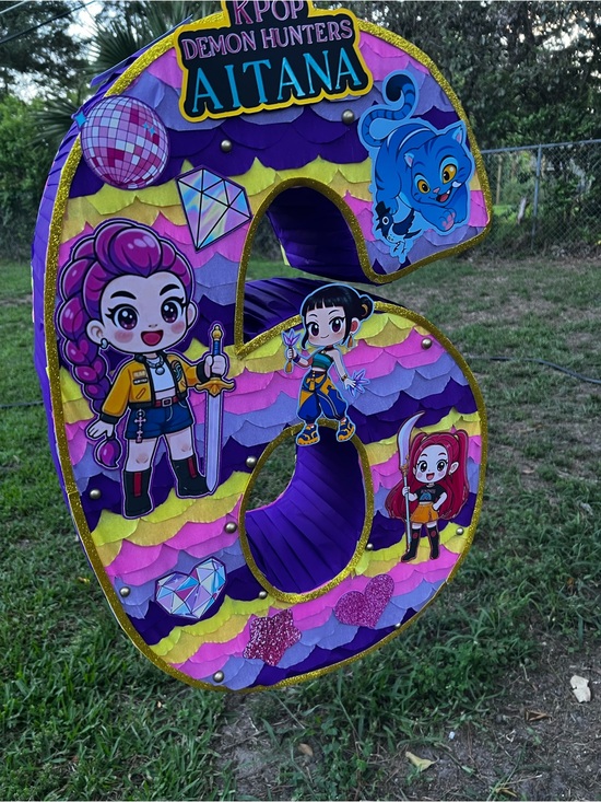 Handmade Other - Custom K-Pop Demon Hunters Number 6 Party Decor - Pink Purple Yellow
